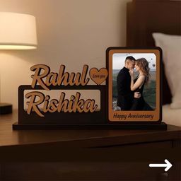 Customized Couple Photo Frame with Name & Photo Birthday & Anniversary Gift 8 inch mdf-image-2