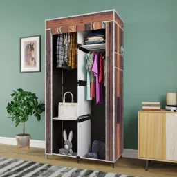 Printed Almirah Foldable closet for Clothes 4 Shelves , 1 Side Pocket (2004-2) PP Collapsible Wardrobe-27