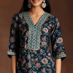 Libas Floral Printed Regular Sequinned Kurti with Dhoti Pant & Dupatta image 2