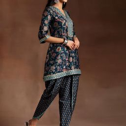 Libas Floral Printed Regular Sequinned Kurti with Dhoti Pant & Dupatta image 4