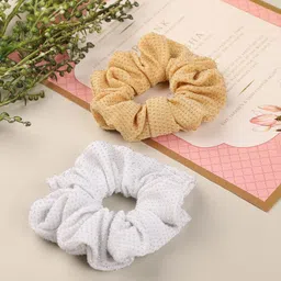 AccessHer Set Of 2 Gold-Coloured And White Handcrafted Scrunchies-28