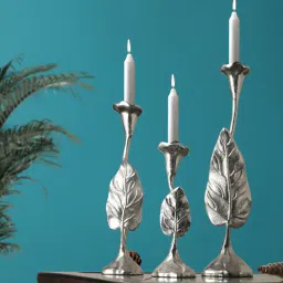 de maison decor Jules Leaft (Set Of 3) Silver Aluminium Candle Holder-picture-2
