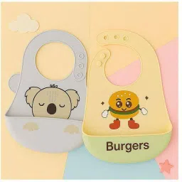 Koala And Burger Print Baby Bibs With Food Catcher Pocket | set of 2 |-picture-38