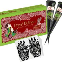 Natural Mehendi 4 Pcs Cones Box with Stencil, Organic Henna Paisley Stencil Natural Mehendi-12