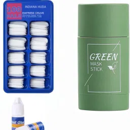 100 Pcs Reusable Acrylic False Nails With Nail Glue & Green Tea Purifying Clay Stick Mask Anti Acne Cleaning Solid Mask-20