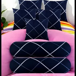 urmila creation 5 Cushion 2 Bolster Microfibre Stripes Bolster Pack of 7-picture-45