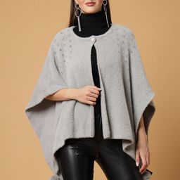 Mafadeny Round Neck Embellished Poncho Sweater-image-66