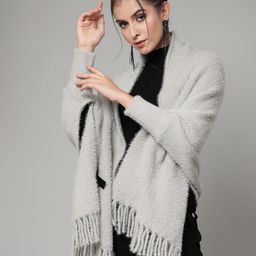 Mafadeny Women Longline Poncho with Fringed Detail-image-86