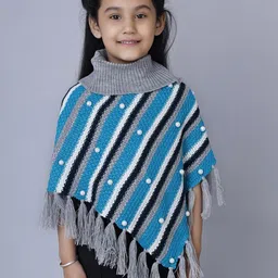 JoE Hazel Girls Self Design Embellished Acrylic Poncho-image-95