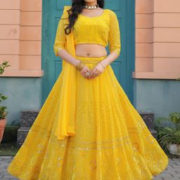 KALINI Embroidered Sequinned Semi-Stitched Lehenga & Unstitched Blouse With Dupatta-15