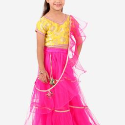 KID1 Girls Yellow & Pink Ready to Wear Lehenga & Blouse With Dupatta-picture-29