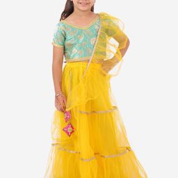 KID1 Girls Green & Yellow Printed Ready to Wear Lehenga & Blouse With Dupatta-image-43
