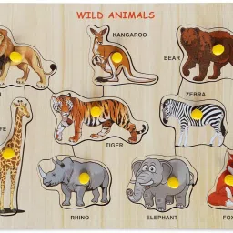 Wooden Wild Animal Puzzle for kids learning (with knobs)-11
