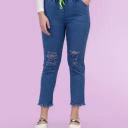 Women Boyfriend Mid Rise Dark Blue Jeans-image-66