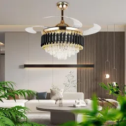 Luxury Black-Gold 42 inch 3 Color Light Dual Control Remote Ceiling Fan Crystal Chandelier Ceiling Lamp-picture-7