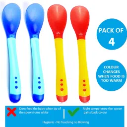 Baby Temperature Sensing Silicone Tip Spoons - Pack Of 4 Yellow Blue - Plastic-16