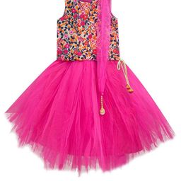 A.T.U.N. Girls Fuchsia & Blue Embroidered Ready to Wear Lehenga & Blouse With Dupatta-picture-11
