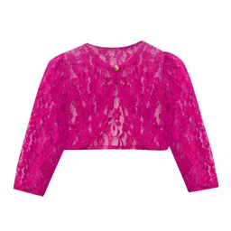 A T U N Girls Fuchsia Party Crop Sheer Button Shrug-image-8