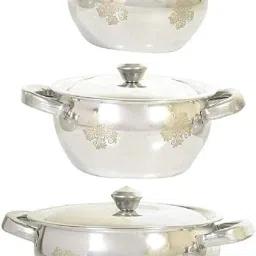 Stainless Steel Serving Bowl 3 piece stainless steel handi biryani handi with Lid & handle Cook and Serve Set-23