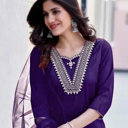Women Kurta sets with dupatta Embroidered Kurta, Trouser/Pant & Dupatta Set-image-0