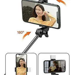 englon Wireless 360 Degree Mini Selfie Stick LED Fill Light, 3 in 1 Multifunctional Foldable Extendable Monopod Tripod with Bluetooth Remote Control Single Gimbal for Camera, Mobile image 4