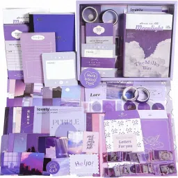 Aesthetic Junk Journal Kit: A6 Notebook, Stickers, DIY Craft Set for Teens A6 Journal Boys, Girls Creative Supplies for Daily Journaling, Scrapbooking (Purple), Paper 60 Pages-13