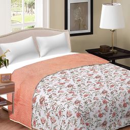RF RELAXFEEL Peach & White Floral Cotton Heavy Winter 150 GSM Single Bed Dohar-image-93