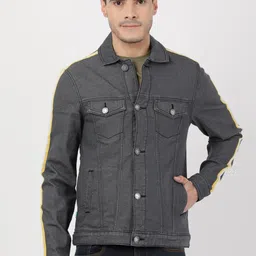 Llak Jeans Men Charcoal Washed Denim Jacket-52