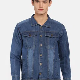 VOXATI Men Blue Washed Denim Jacket with Patchwork-image-73