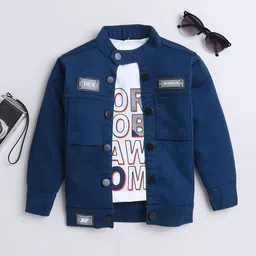 Ministitch Boys Solid Denim Patchwork Jacket  With Printed Tshirt-image-68