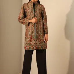 DUSALA INDIA Women Woollen Longline Tailored Jacket with Patchwork-24