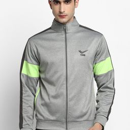 Yuuki Men Grey Melange Colourblocked Patchwork Sporty Jacket-49