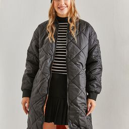 BIANCO LUCCI Stand Collar Longline Quilted Jacket-image-4