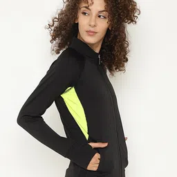 Chkokko Women Black Colourblocked Training or Gym Sporty Jacket-picture-27