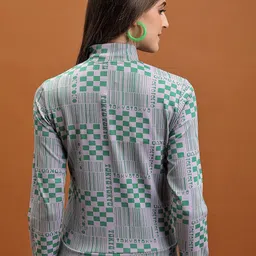 Tokyo Talkies Grey Geometric Printed Mock Collar Jacquard Open Front Jacket image 5