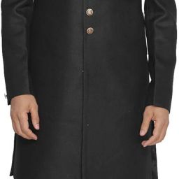 VM VM by Vastramay Men's Black Polyester Lurex Blend Sherwani Set Solid Sherwani-image-90