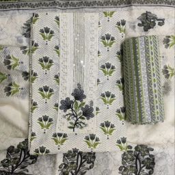 Unstitched Cotton Blend Salwar Suit Material Embroidered, Floral Print, Printed-image-5