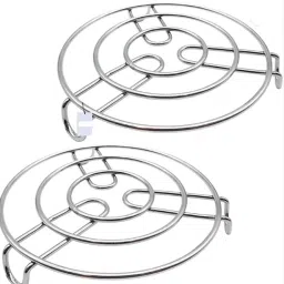 Stainless Steel Heat Resistant Iron Stand|Round Steamer Rack|Silver Glossy Trivet-39
