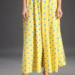 Women Relaxed, Flared Yellow, Blue, White Viscose Rayon Trousers-image-108