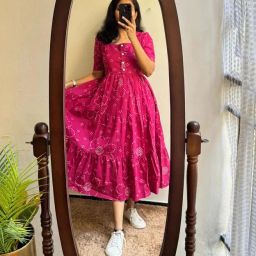Floral Print Viscose Rayon Stitched Flared/A-line Gown-image-86