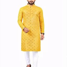 Men Embroidered Cotton Silk Straight Kurta-image-45