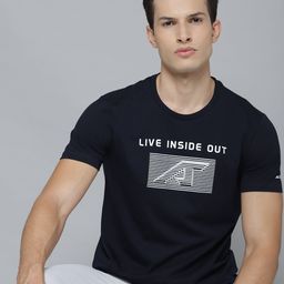 Alcis Men Navy Blue & Silver Printed Round Neck T-shirt-image-91