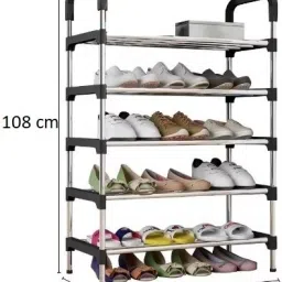 krishyam ® 5 layer Stackable Shoe Rack, Free-standing Stainless Steel Shoe Storage Shelf PP Collapsible Wardrobe image 3