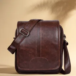 Brown Men Sling Bag - Medium Pu Leather Shoulder Bag for Men/-image-46