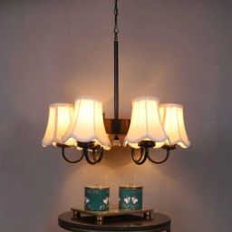 new era Devansh 06 Light Black Iron Powder coated Chandelier With off-white cotton Shade (19x19x24 ) Inches-picture-40