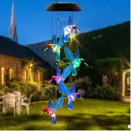 Solar Powered Humming Bird Wind Chime for Outdoor and garden decoration Plastic Dream Catcher-image-43