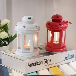 Decorative Hanging Tealight Candle Holder Indoor outdoor Home Decoration for Gifts Multicolor Iron Table Lantern-picture-11