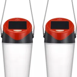 Pack of two LED solar lamps combo offer Orange, White Plastic Hanging Lantern-34