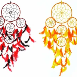 5 Rounds Red Black and Yellow Orange Dream Catcher Wall Hanging Combo (Pack of 2) - for Home/Office/Shop/Rooms Steel, Feather Dream Catcher-image-9