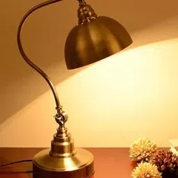 Glass & Metal Banker's style, Green shade, Brass finish Table lamp (Antique, 29x21x42) Table Lamp-picture-27